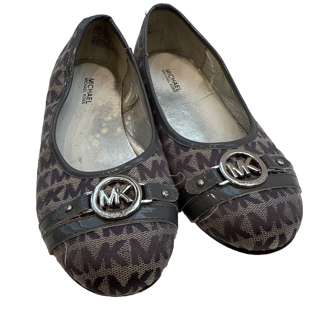 Michael Kors Tori Drew 2 Signature Tan Black Ballet Flats Girls‎ Youth Size 3